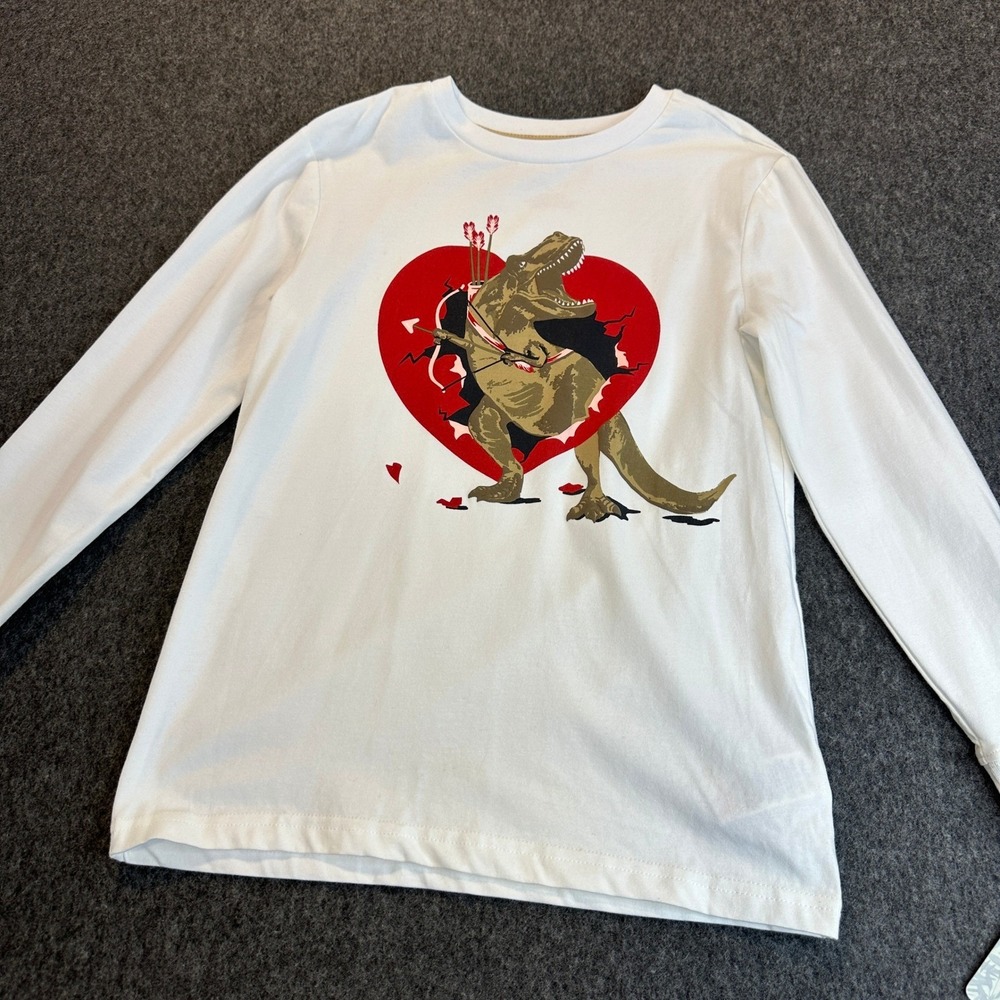 NEW Tommy Bahama Kids White Cupid T-Rex Heart LS Dinosaur Graphic Tee Size M 7/8 - Picture 11 of 12
